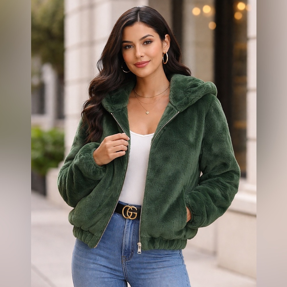 Matt SarafaxPETA Forest Green Faux Fur Jacket Ethical Designer Collab Retail$140